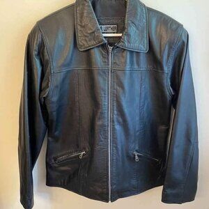 Ladies black leather jacket, size Medium, L.A. leather California, front zipper